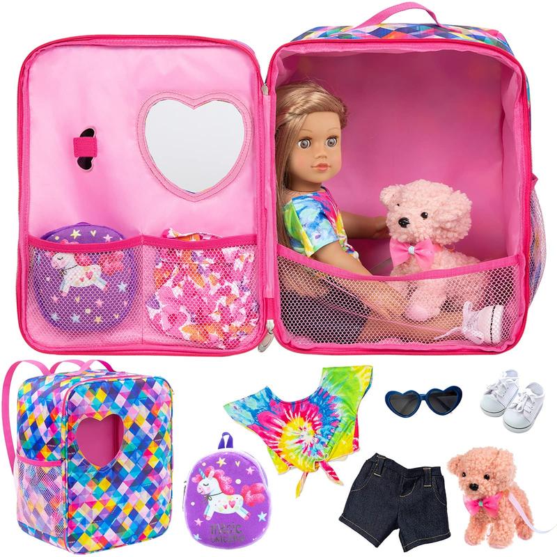 5 Pieces 18 Inch Doll Bag Set & Accessories, Including Doll Clothes, Shoes, Sunglasses, Doll Backpack & Toy Dog (No Doll)