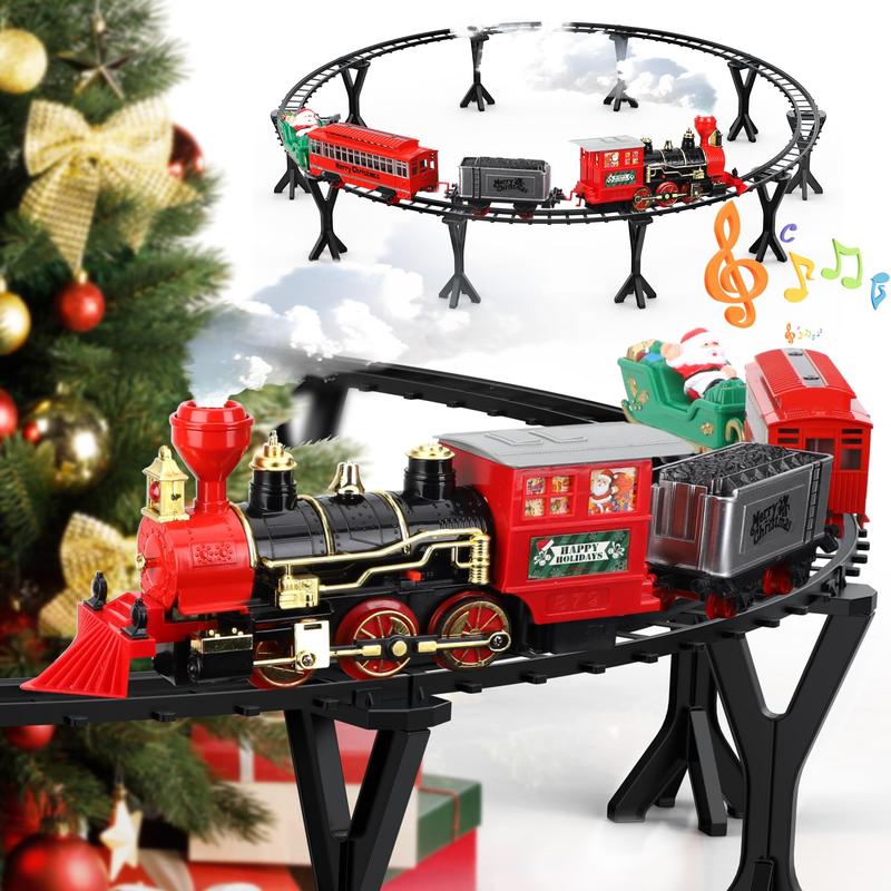 2024 Christmas Train Set with Smoke, Light and Sounds Effect for Ages 3-8+ Boys - Black