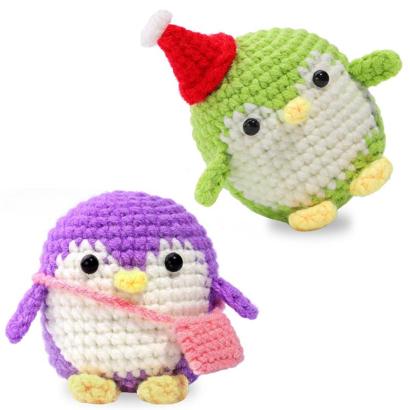 Penguin Design Complete Crochet Kit, 2 Counts set Crochet Starter Kit with Step-by-step Video Tutorials, Suitable for Beginners and Adults