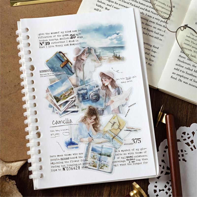 Scrapbooking & Stamping Supplies, 40pcs pack Girl & Flower Pattern Sticker, DIY Decorative Sticker For Journal Making