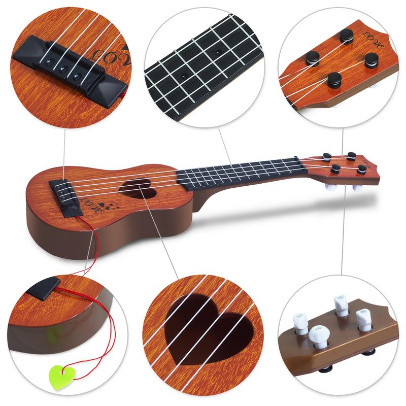 Kids Guitar Musical Toy Ukulele Classical Instrument(Brown),with Extra Harmonica 16 Holes