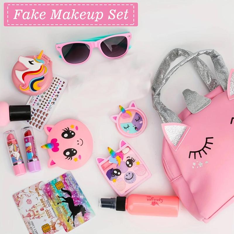 Cute Glitter Makeup Bag Set, 21pcs set Pretend Makeup Kit, Pretend Play Makeup Set for Birthday Gifts, Toy Makeup Set for Teenager, Makeup Toys, Back To School, Montessori Toys, Pretend Play Sets for Girls, Kids Toys, Thanksgiving Christmas Gift Set