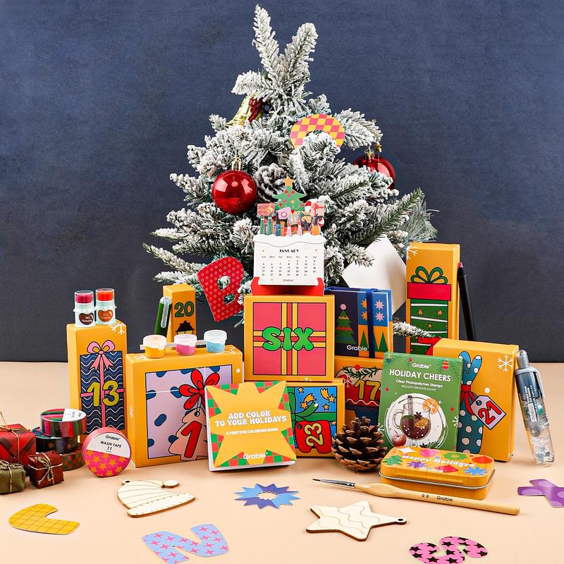 Grabie 2024 Limited Edition Holiday Advent Calendar: 24 Days of Surprises, Includes Premium Art Supplies, DIY Kits, Ornaments & More!