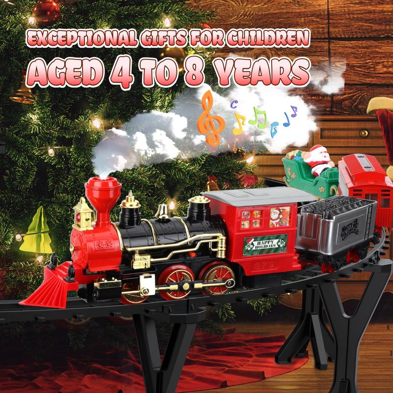 2024 Christmas Train Set with Smoke, Light and Sounds Effect for Ages 3-8+ Boys - Black