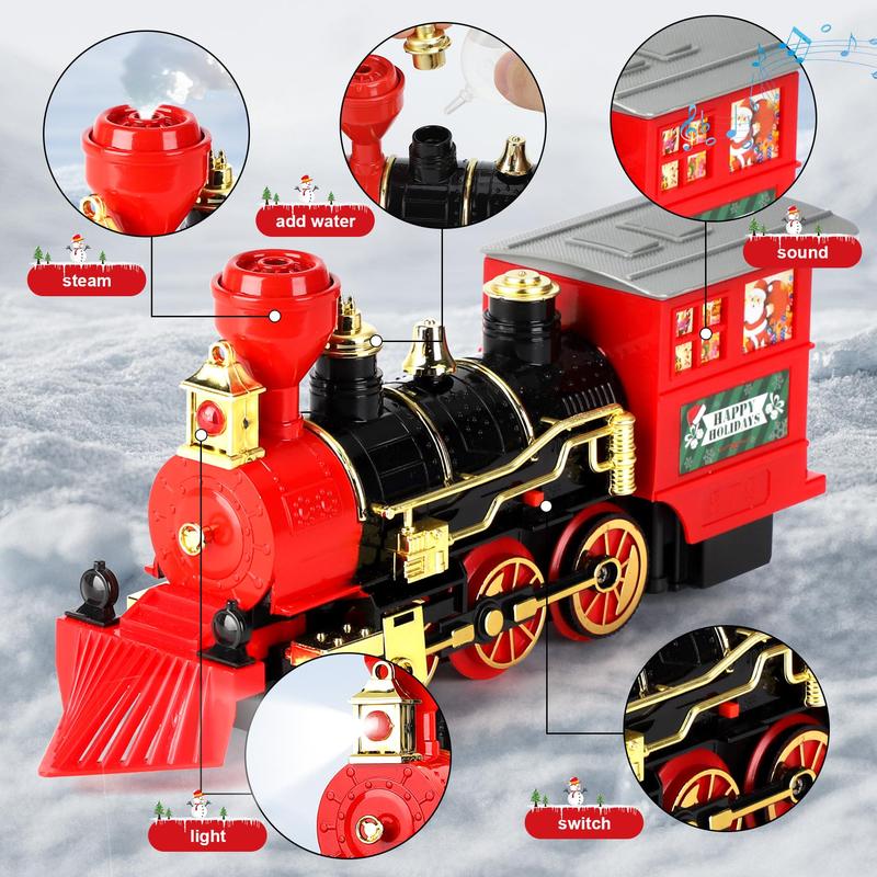 2024 Christmas Train Set with Smoke, Light and Sounds Effect for Ages 3-8+ Boys - Black