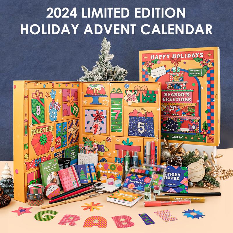 Grabie 2024 Limited Edition Holiday Advent Calendar: 24 Days of Surprises, Includes Premium Art Supplies, DIY Kits, Ornaments & More!