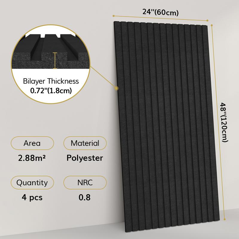 TONOR 4-Pack Bilayer Acoustic Panels Large Self-adhesive, 48” * 24” * 0.72” Adhesive Wall Panel