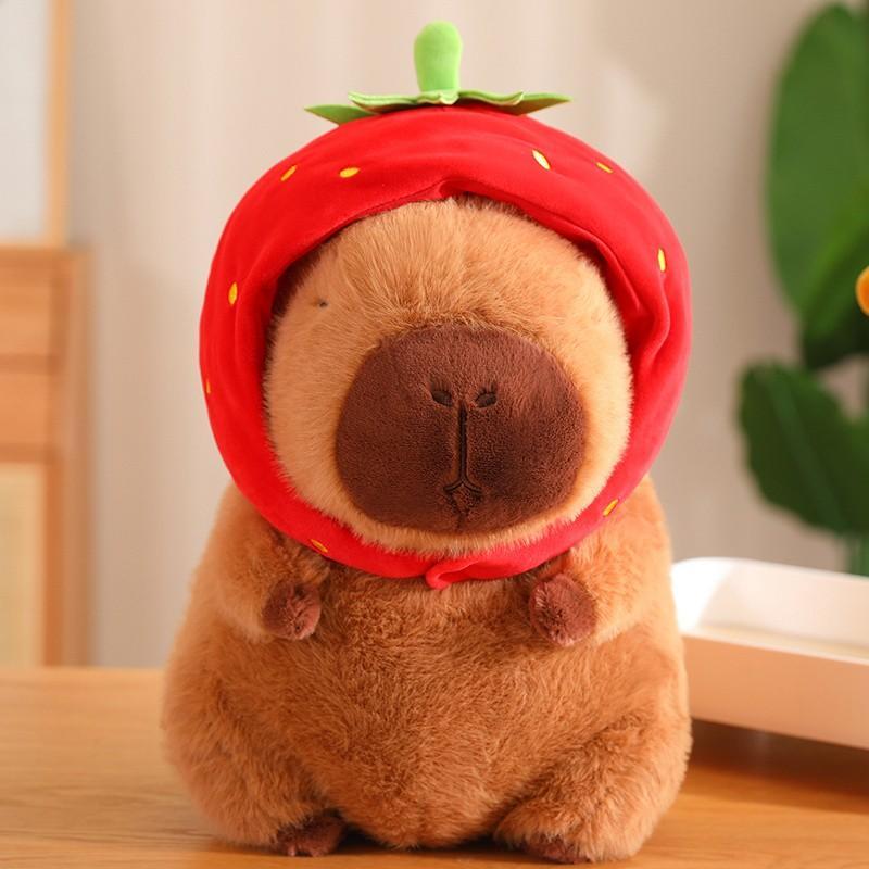 Cute Strawberry Hat Capybara Plush Toy, Stuffed Animal Toy, Soft Plush Toy for Gifts