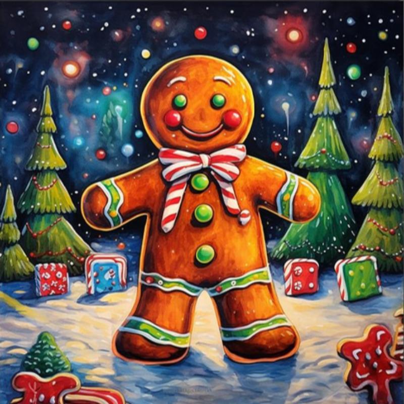 Christmas Themed Diamond Arts Colorful Painting Kit, Cookie Man Pattern DIY 5D Diamonds Art Decorative Painting Without Frame, Wall Art Decor