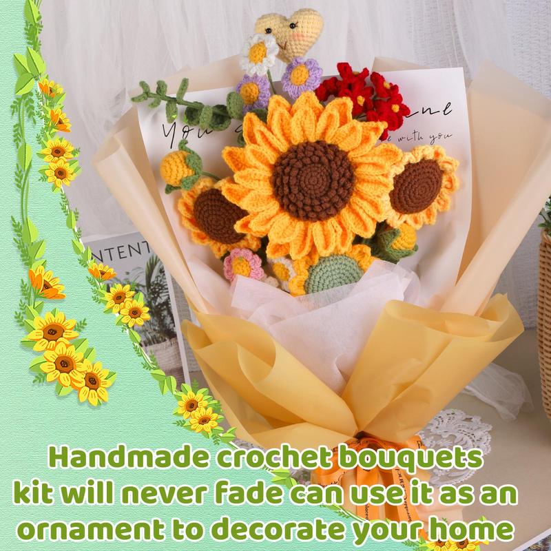 Sunflower Crochet Kit, Sunflower Crochet Starter Kit, Crochet Flower Bouquet Set, DIY Crochet Flower Bouquet Kit with Step-by-Step Video Tutorials, Knitting & Crochet Supplies