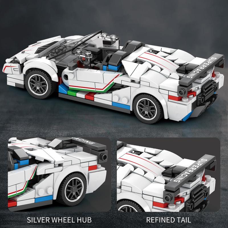 White Building Blocks Car, 382pcs box Model Car Building Blocks Kit, Creative Blocks Building Toy for Adults