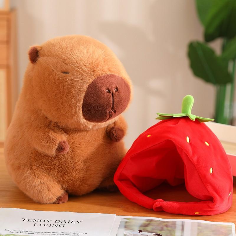 Cute Strawberry Hat Capybara Plush Toy, Stuffed Animal Toy, Soft Plush Toy for Gifts