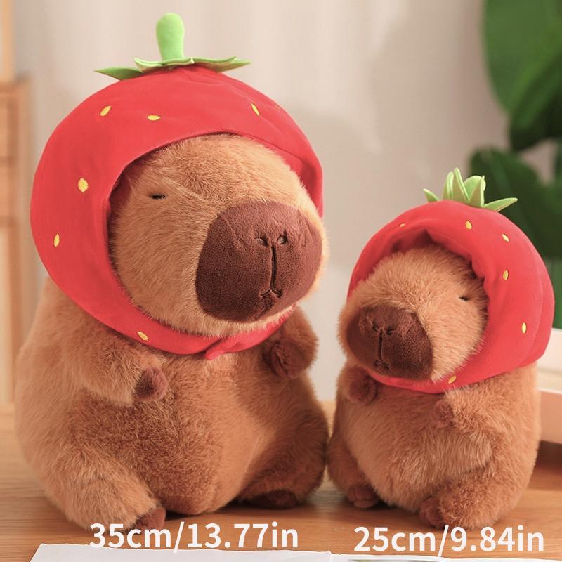 Cute Strawberry Hat Capybara Plush Toy, Stuffed Animal Toy, Soft Plush Toy for Gifts