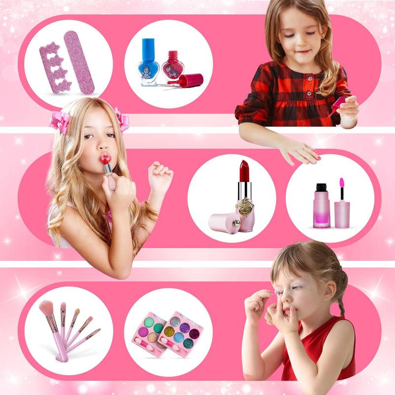 Christmas Gift Makeup Kit for Kids, Washable Cosmetic Set as Princess Birthday Gift Toy with Bag, Pretend play toy Children Cosmetic Beauty