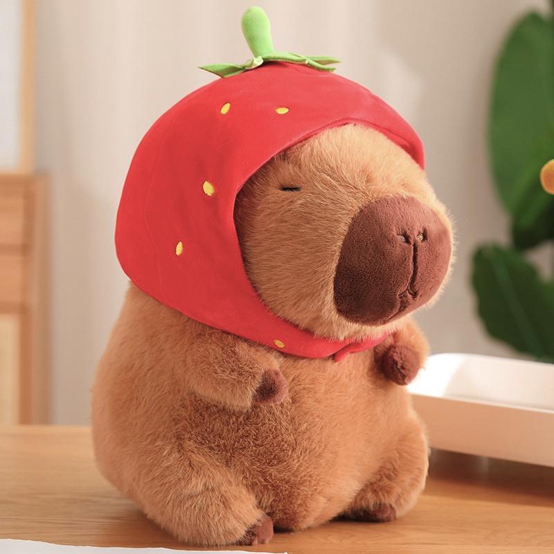 Cute Strawberry Hat Capybara Plush Toy, Stuffed Animal Toy, Soft Plush Toy for Gifts