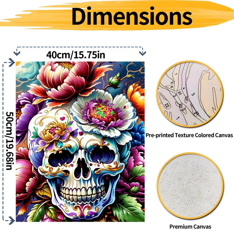 Skull & Flower Pattern DIY Painting By Numbers Kit, 1 Set DIY Paint By Numbers Kit, Wall Art Decoration for Home Living Room Bedroom