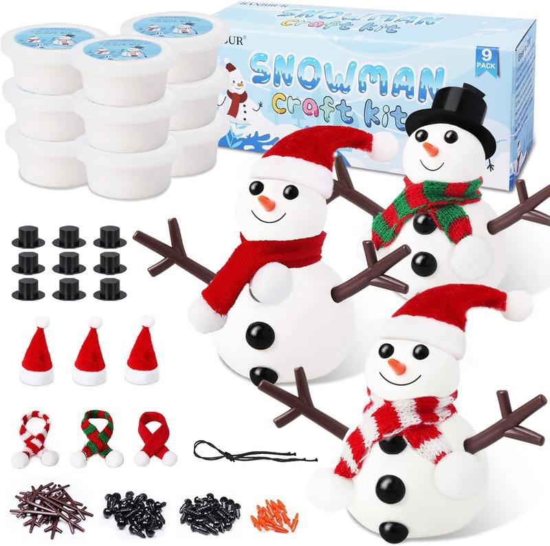 9-Pack Build a Snowman Kit - Modeling Clay DIY Snowman Crafts, Christmas Stocking Stuffers and Xmas Gift for Kids Holiday Activities