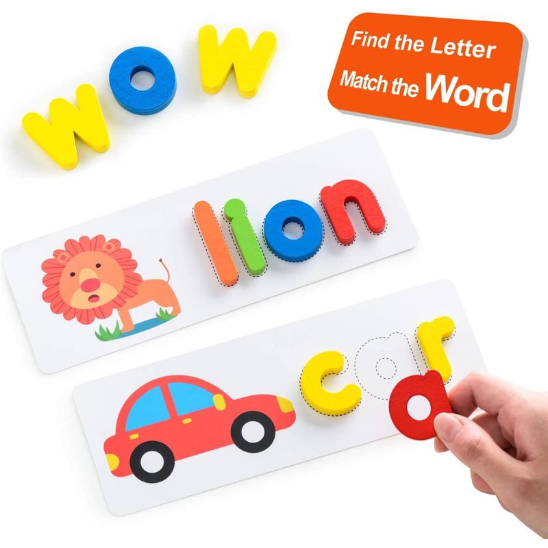 Educational Montessori Learning Toy, Alphabet Flash Cards Matching Game Toys Spelling Games Toy for Kids 3 4 5 Year Old