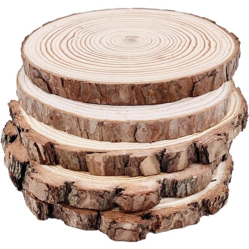 HZBNatural Round Discs Rustic Wood Slices 5 Pcs 7-8 inch Unfinished Wood kit Circles Crafts Tree Slices with Bark Log Discs for DIY Arts and Wedding Christmas Ornaments