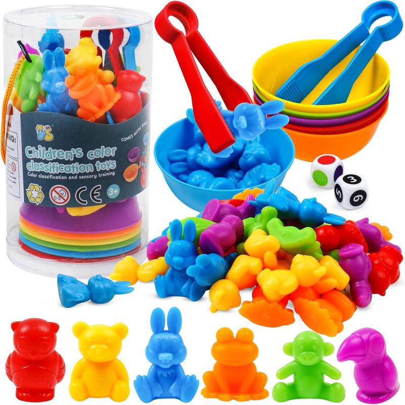 Counting Dinosaurs Color Sorting Toys with Rainbow Bowls for Kids Sensory Training & Counting Activity Montessori Education Learning Activities Easter Gift for 3-5 Years Old Boys Girls