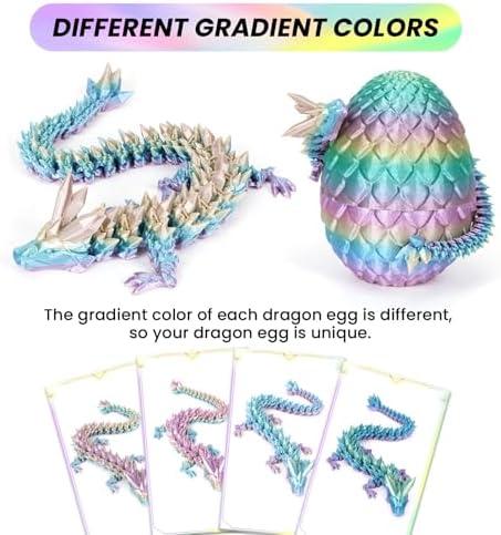 3D Printed Dragon Egg, Mystery Crystal Dragon Egg Fidget Toys Surprise, Easter Eggs Mythical Dragon Eggs with Dragon Inside, Articulated Crystal Fidget Toys for Kid(Rainbow Color)