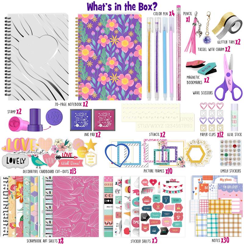 2-Pack DIY Journal Kit - 150+Pcs Gifts for Girls Ages 8 9 10 11 12 Year Old - Birthday Gifts for Girls - Art and Crafts for Kid - Scrapbook Set