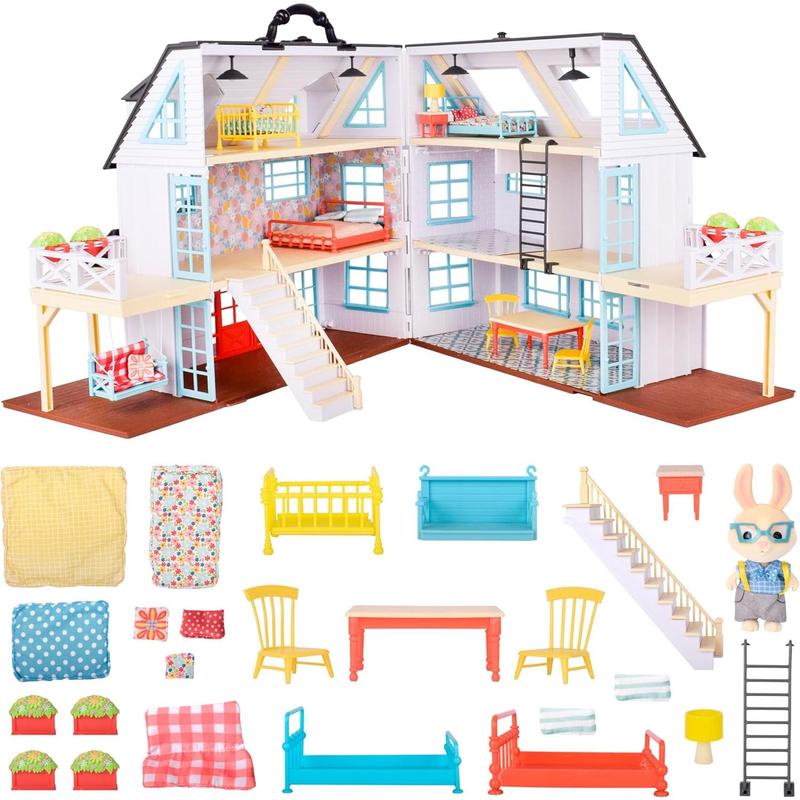 Honey Bee Acres Buzzby Farmhouse, Dollhouse Playset with Miniature Doll Figure, Furniture and Accessories. 25 Pieces, Ages 3+