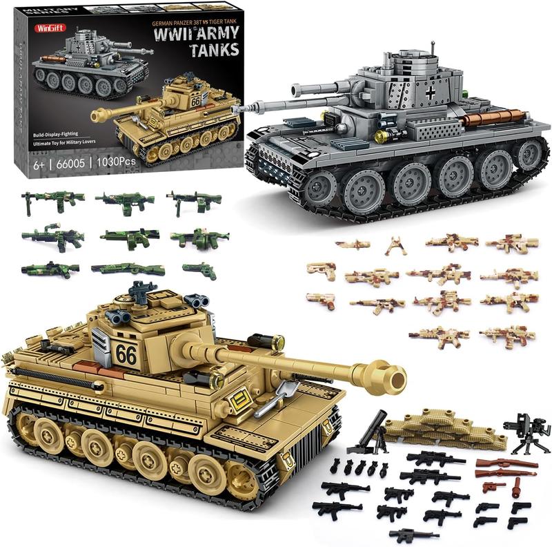 1030 Piece WW2 Army Tanks Toy Building Sets,Create a German Panzer 38T and a German Tiger Tank Toys,Adult Collectible Model Tanks Sets to Build,Great Military Gift for Boy,Kid,and Teens Age 6+