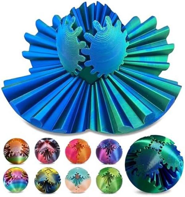 Gear Ball Gear Sphere 3D Printed Gear Ball Spin Ball or Cube Fidget Toy 3D Printed Gear Ball, Gear Sphere Fidget Toy, Gear Sphere Fidget ToysToy Gear Toy for Stress and Anxiety Relaxing Blue-Green