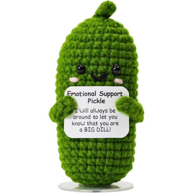 Emotional Support Pickle with Stand. Positive Pickle Gift for Women, Friends, Family, Co Workers. Birthday and Christmas Great Stocking Stuffer.