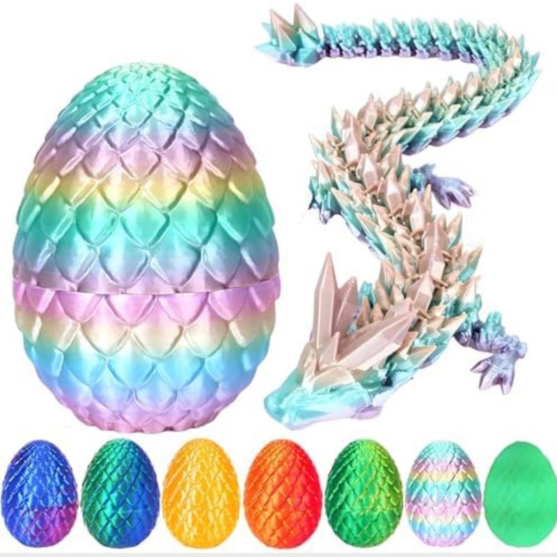 3D Printed Dragon Egg, Mystery Crystal Dragon Egg Fidget Toys Surprise, Easter Eggs Mythical Dragon Eggs with Dragon Inside, Articulated Crystal Fidget Toys for Kid(Rainbow Color)