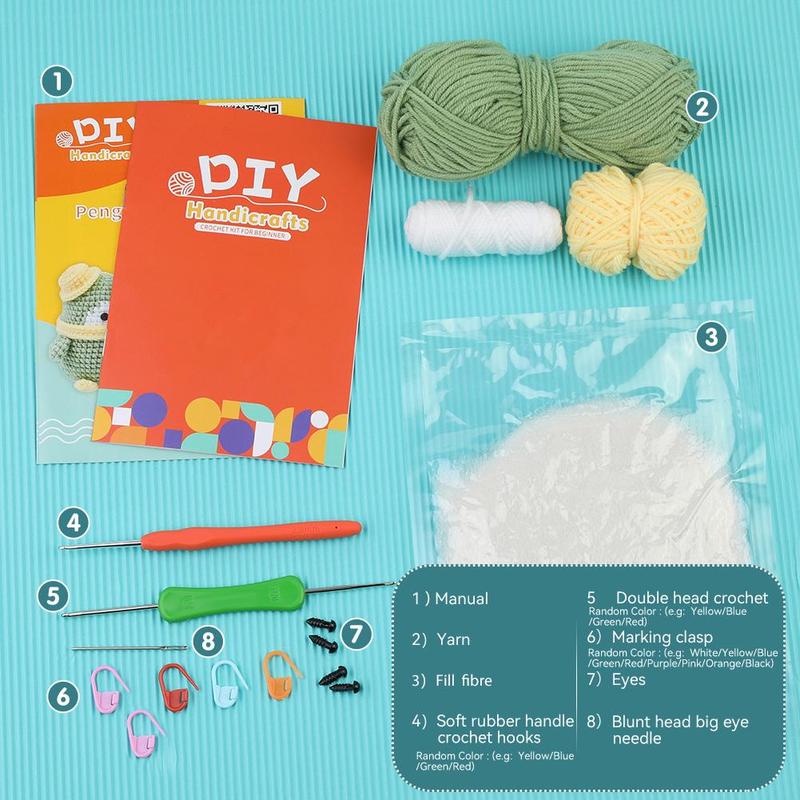 Penguin Design Crochet Kit, 1 Set Crochet Starter Kit for Beginners, DIY Animal Crochet Kit with Crochet Accessories, Handmade Gift & Home Office Decoration