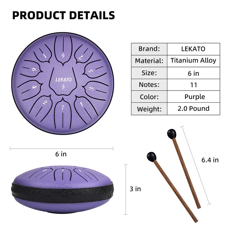 LEKATO Steel Tongue Drum with Crossbody Bag Kit,6 Inch 11 Note Steel Handpan Drum Percussion Set,for Meditation Yoga Adult Child Kid Musical Education Beginner Professional,Music Lover Player Friend Fun Relax Christmas Gift