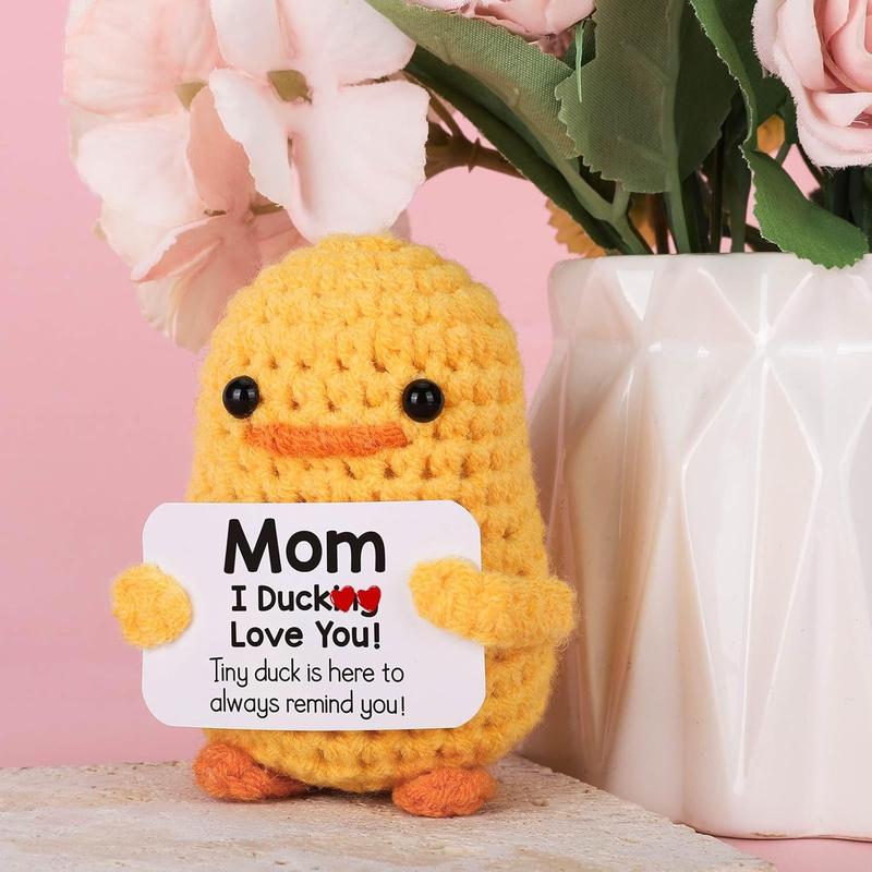 Funny Birthday Gifts for Mom – Handmade Emotional Crochet Positive Support Duck for Mom Mothers Day Christmas White Elephant Gift from Daughter Son, I Duck Love You Mom, Cute Duck Home Decor