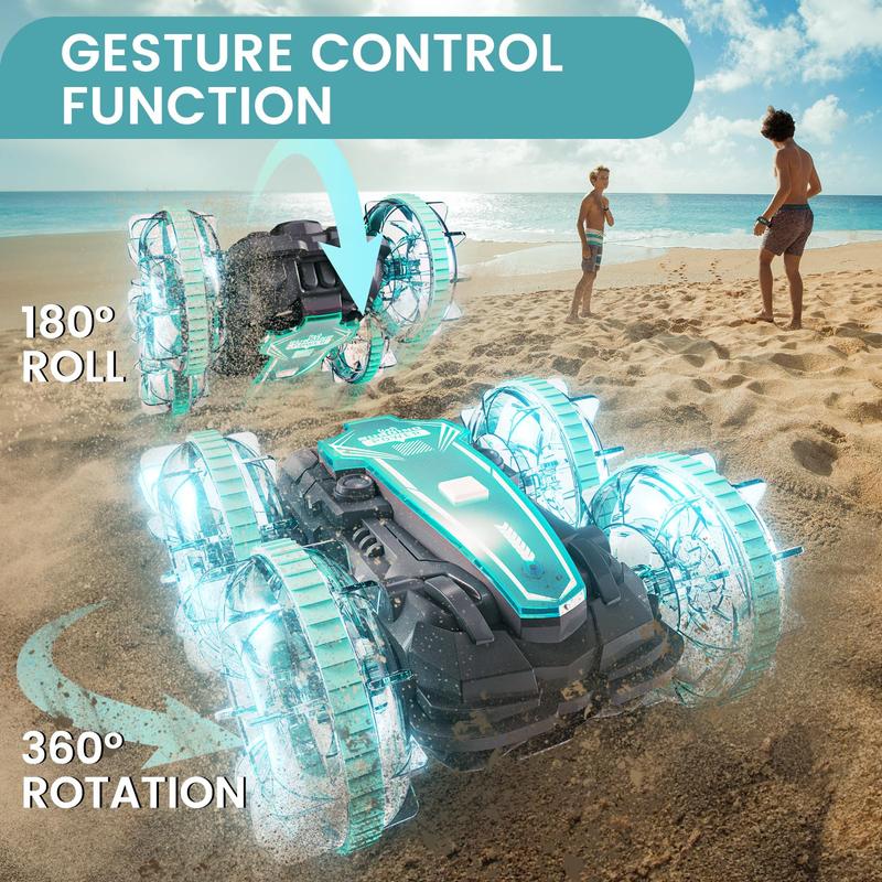 Tecnock Amphibious Remote Control Car Boat, 4WD Gesture  Car with Waterproof Remote Control, All Terrain  Stunt Car with LED Lights, Pool Toys for Kids , Toys Gifts Idea for Boys Girls ,Summer Toys For Everyone electric rc