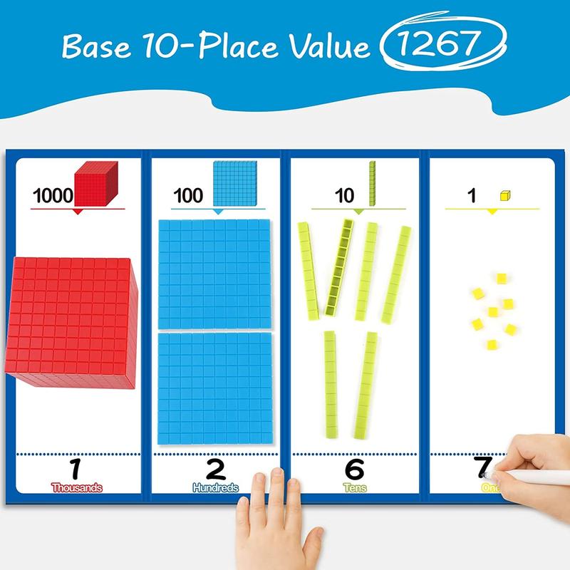 131 PCS Base Ten Blocks for Math - Place Value Blocks, Plastic Base 10 Math Manipulatives 1st Grade, Math Counters, Number Blocks, Math Cubes, Counting Cubes for Math