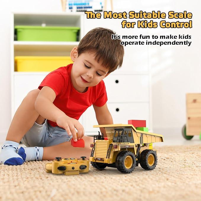 kolegend 9 Channel Remote Control Dump Truck Toy with Lights and Sounds Effect, 1:18 RC Construction Vehicles Trucks Gift for Kids Boys and Girls（Package Without Battery）  remote  car cartoys