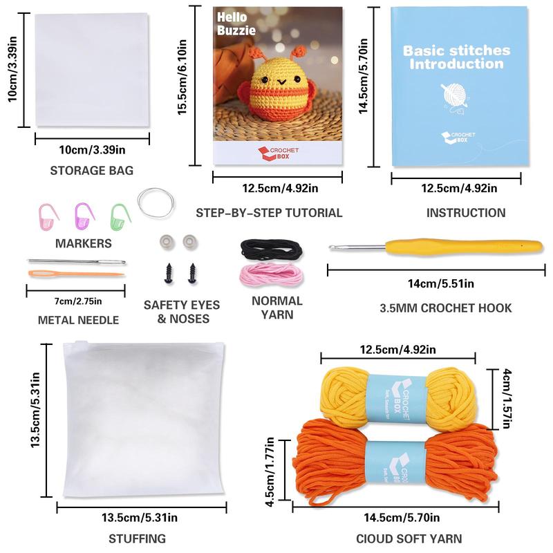 Crochet Kit for Beginners, 1 Set Cute Bee Crochet Kit with Step-by-Step Instructions and Video Tutorials, Complete Crochet Starter Kit for Birthdays Gift