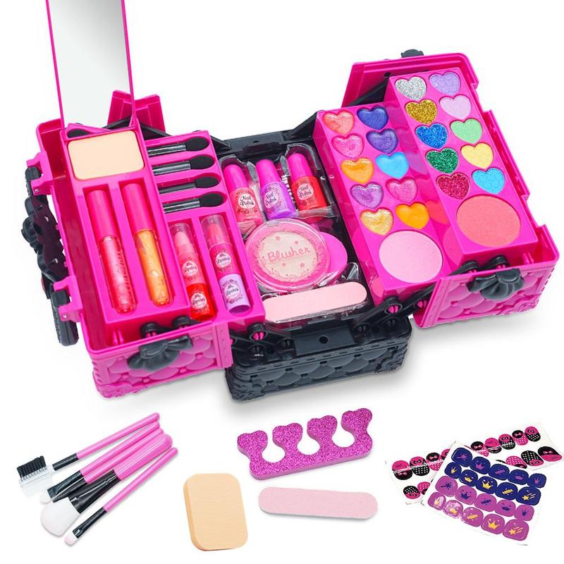 Washable Makeup Toy Set, 52pcs set Multifunctional Makeup Pretend Play Toy, Parent-child Interactive Toy, Birthday Gift for Girls