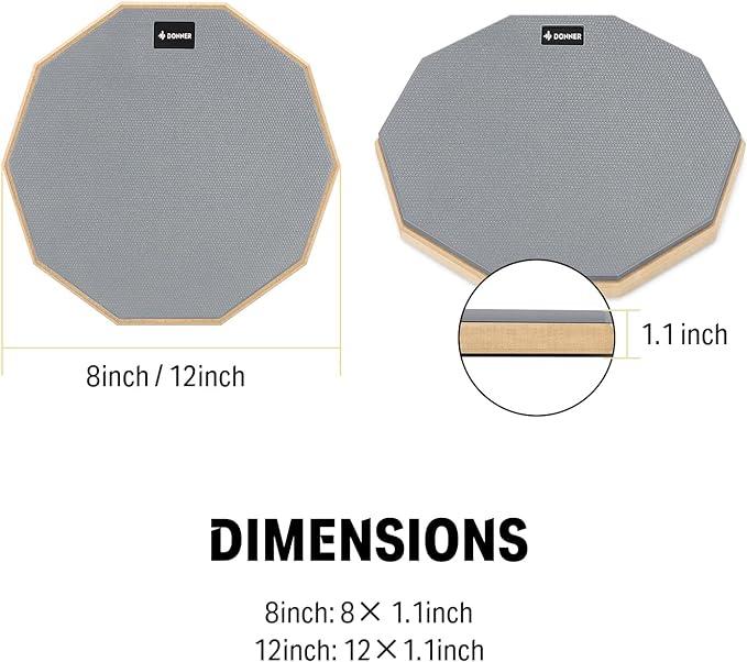 Donner Drum Practice Pad 8 Inches, Silent Practice Drum Pad 2-Sided With Drum Sticks - Gray Blue