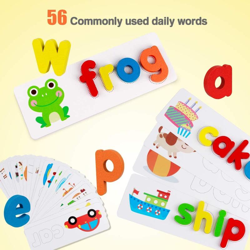 Educational Montessori Learning Toy, Alphabet Flash Cards Matching Game Toys Spelling Games Toy for Kids 3 4 5 Year Old