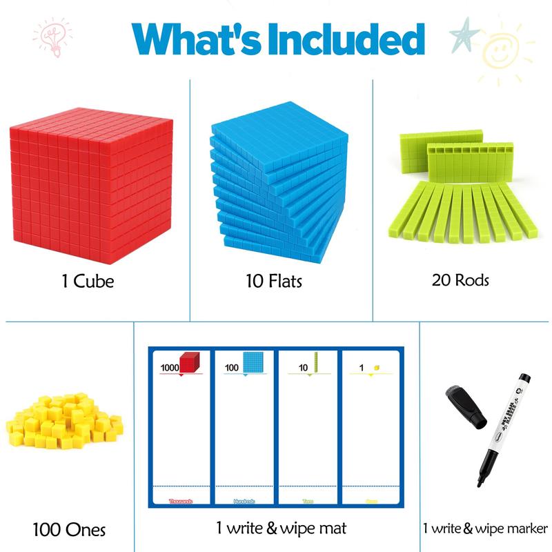 131 PCS Base Ten Blocks for Math - Place Value Blocks, Plastic Base 10 Math Manipulatives 1st Grade, Math Counters, Number Blocks, Math Cubes, Counting Cubes for Math