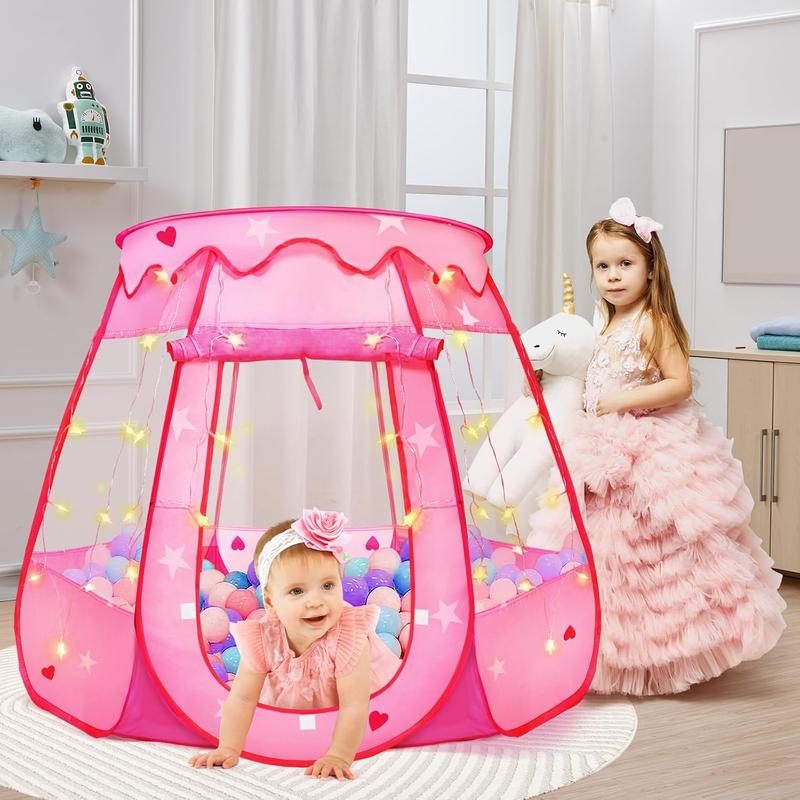 Pop-Up Princess Tent for Girls 1-3 Years with Star Lights, Birthday Gift, Indoor Outdoor Ball Pit, Foldable Toy for Toddlers 12-18 Months star light