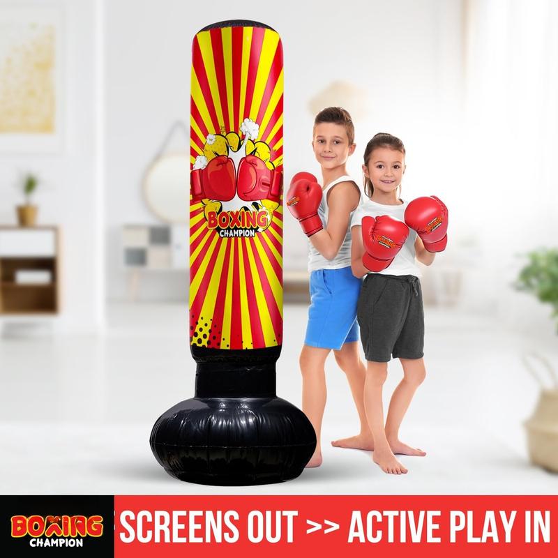 Inflatable Boxing Toy for Boys Age 4-8-12, Standing Kick Dummy, Karate Taekwondo Equipment, Fun Active Game, Birthday Party for Kids, Durable Punch Box Set