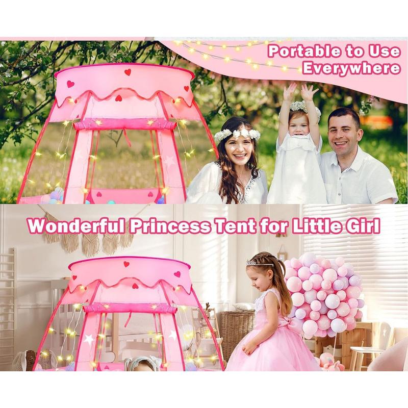 Pop-Up Princess Tent for Girls 1-3 Years with Star Lights, Birthday Gift, Indoor Outdoor Ball Pit, Foldable Toy for Toddlers 12-18 Months star light