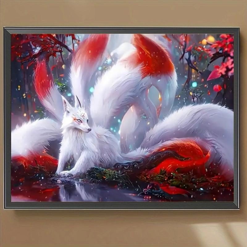 Fox Pattern DIY Diamond Arts Colorful Painting Kit without Frame, DIY 5D Painting Kit, Wall Art Decor for Home Living Room Bedroom