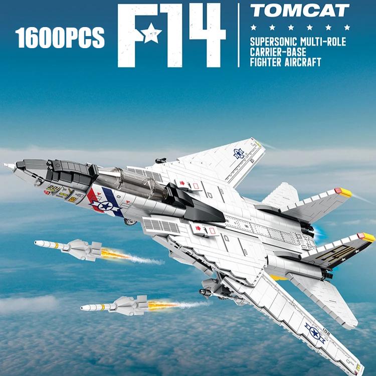 BARWEER-Military Tomcat F14 Fighter Aircraft Building Blocks MOC Carrier-Base Fighter Model Bricks Set Holiday Gifts Gifts for Adults and Teens Birthday Christmas Gifts building set building brick