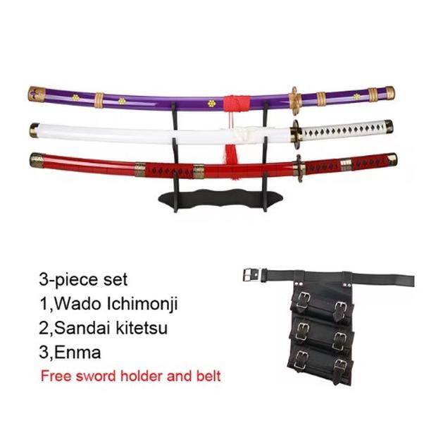 3-pcs Set Roronoa Zoro Swords 104cm Handmade Katana Japanese Anime Cosplay Sword Shusui Enma Kitetsu Free sword holder and belt