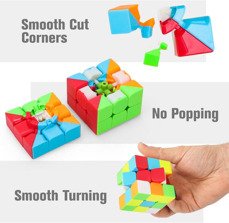 Speed Cube Set,4 Pack Speed Magic Cube Set with Speed Cube 3x3,2x2 Speed Cube,4x4 Speed Cube,Pyramid Speed Cube,Stickerless Speed Cube for Kids Toddlers Adults,Puzzle Cube Bundle Set for Kid