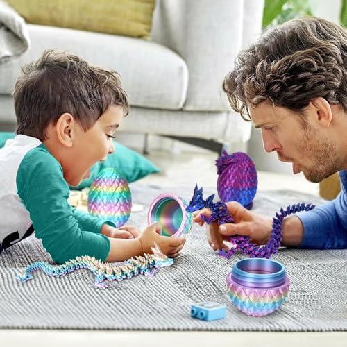 3D Printed Dragon Egg, Mystery Crystal Dragon Egg Fidget Toys Surprise, Easter Eggs Mythical Dragon Eggs with Dragon Inside, Articulated Crystal Fidget Toys for Kid(Rainbow Color)